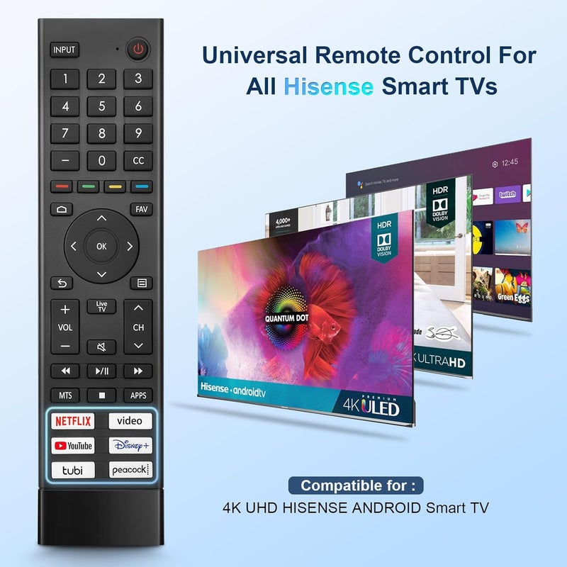 TOPKIND Replacement for Hisense Smart TV Remote Control,Universal for Hisense 4K UHD Android Smart TVs (Not for Google & roku TV) - Image 1